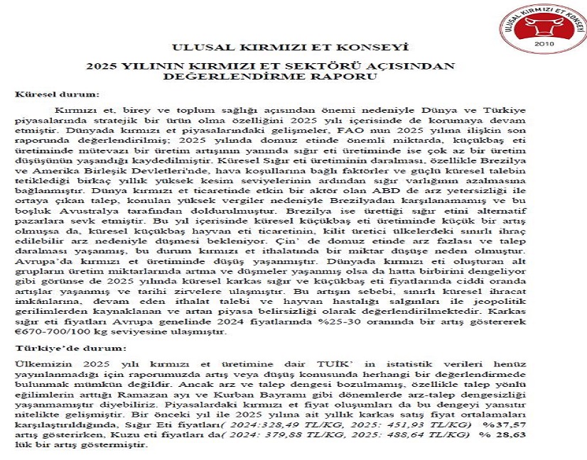 2025 Yılının Kırmızı Et Sektörü Açısından Değerlendirme Raporu