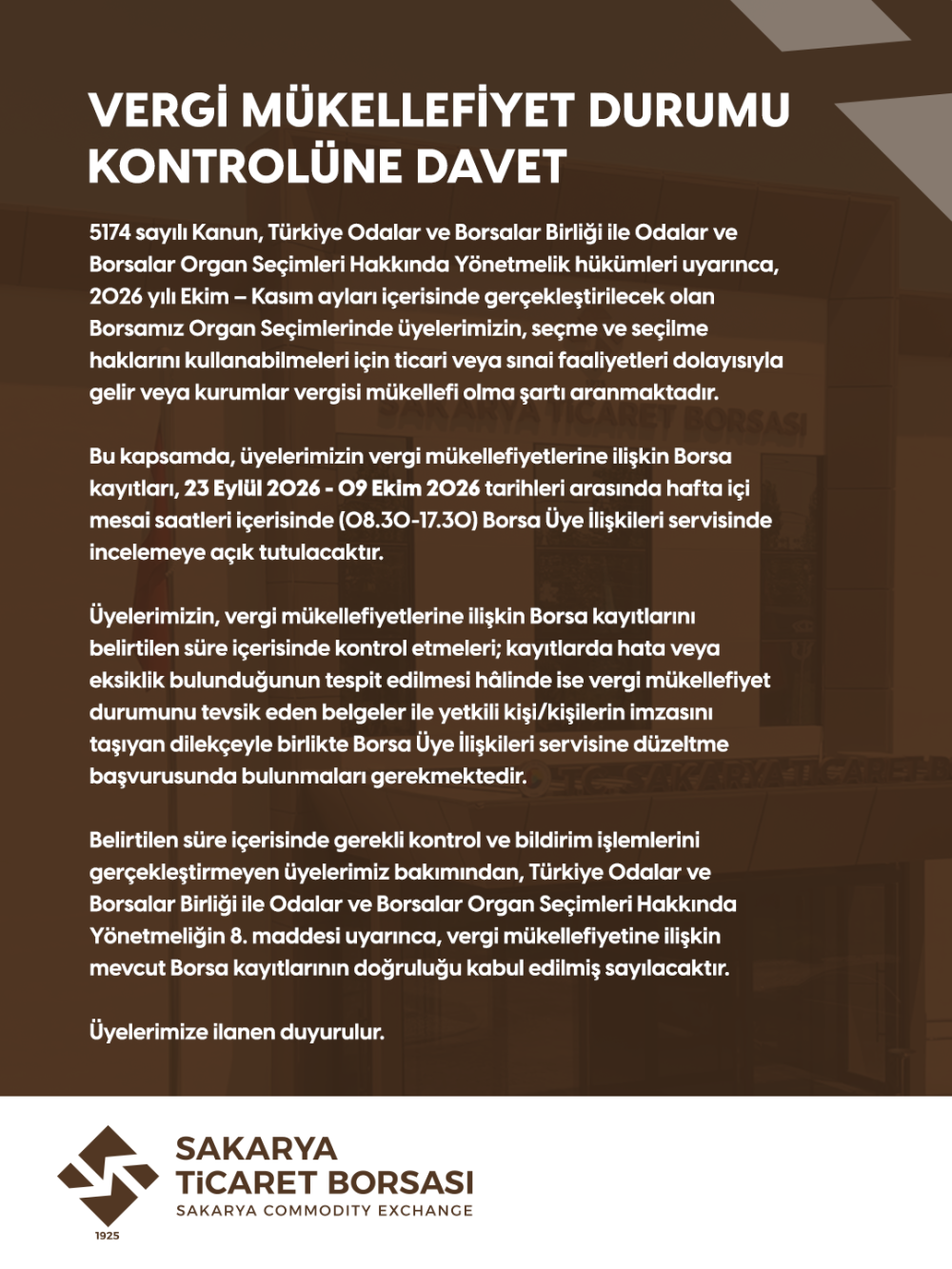 Vergi Mükellefiyet Durumunu Kontrole Davet